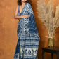 Very Much Indian Handblock Printed Cotton Saree With Natural Dyes - Blue | Swadesiicart