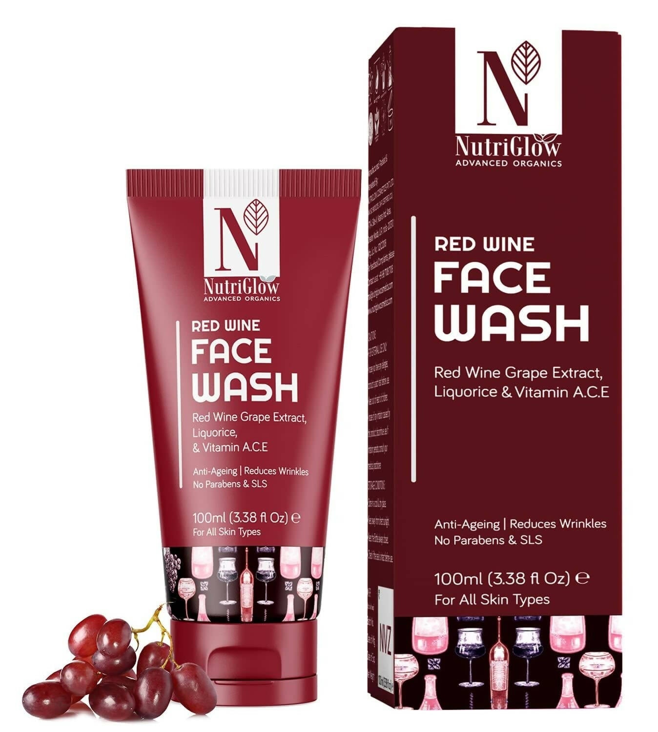 NutriGlow Advanced Organics Red Wine Face Wash - Nutriglow Cosmetics