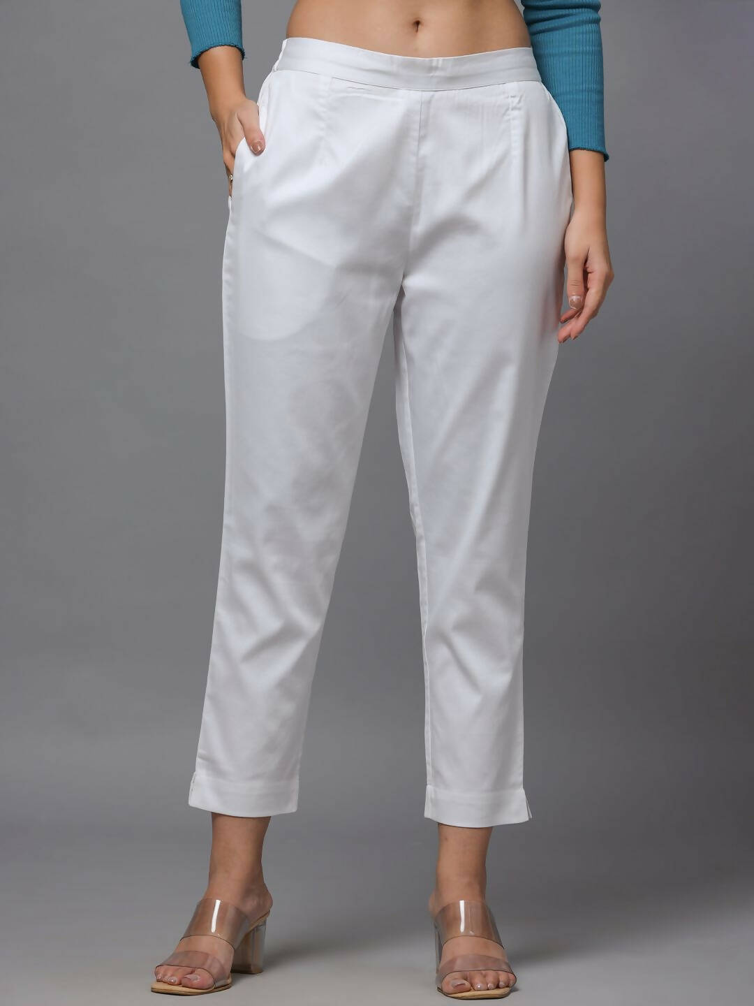 Juniper Women's White Solid Straight Slim Pant | Swadesiicart