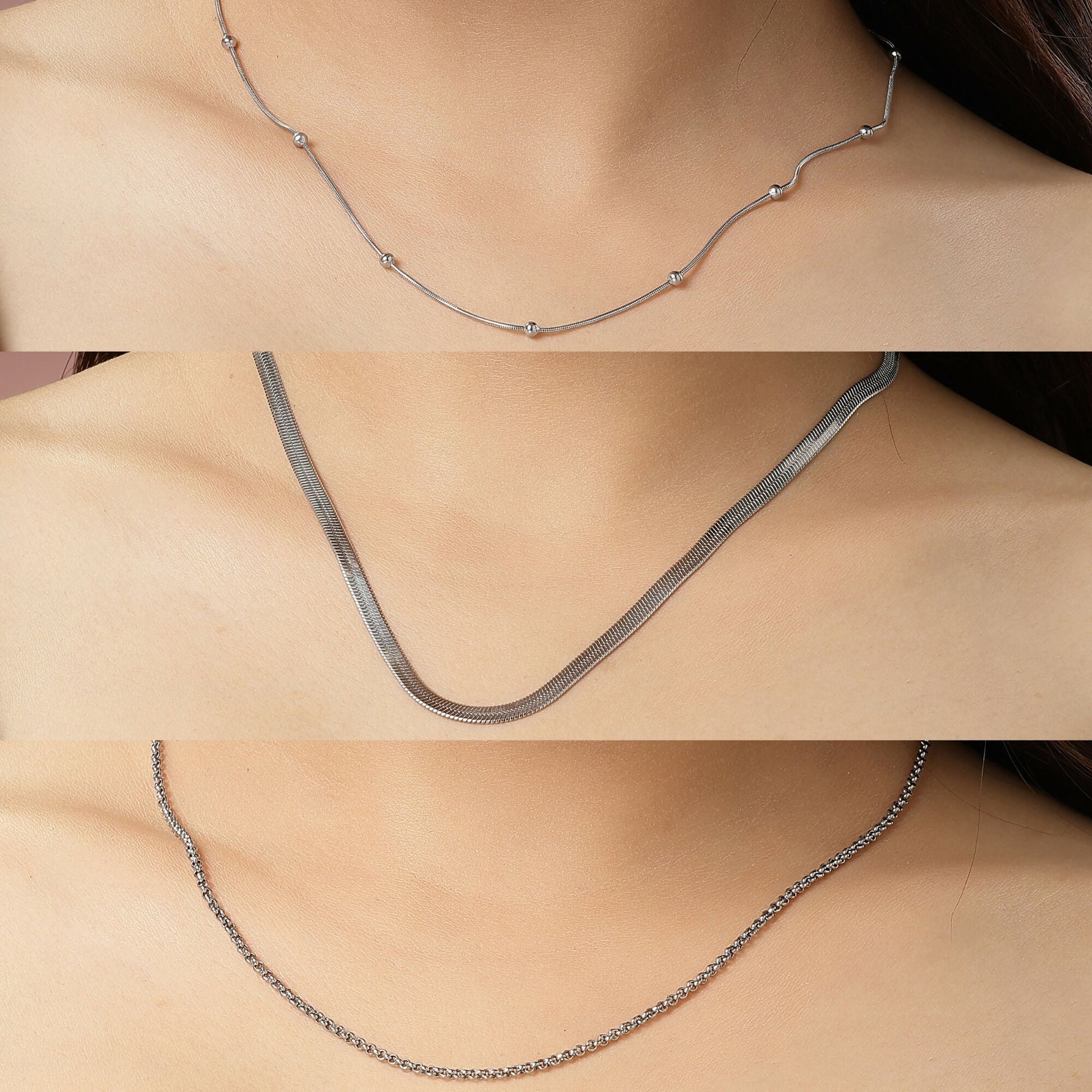 NVR Women's Set of 3 Silver-Toned German Silver Oxidised Chain | Swadesiicart