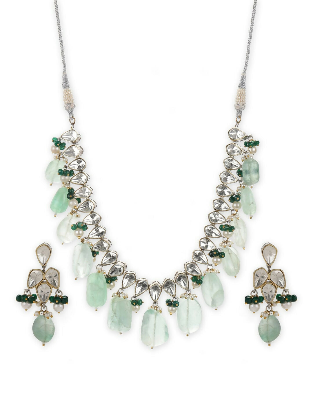 Mint Green Kundan Choker with Earrings- Ruby Raang | Swadesiicart