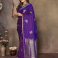 Joban Fashion Purple Floral Motifs Banarasi Silk Sarees | Swadesiicart