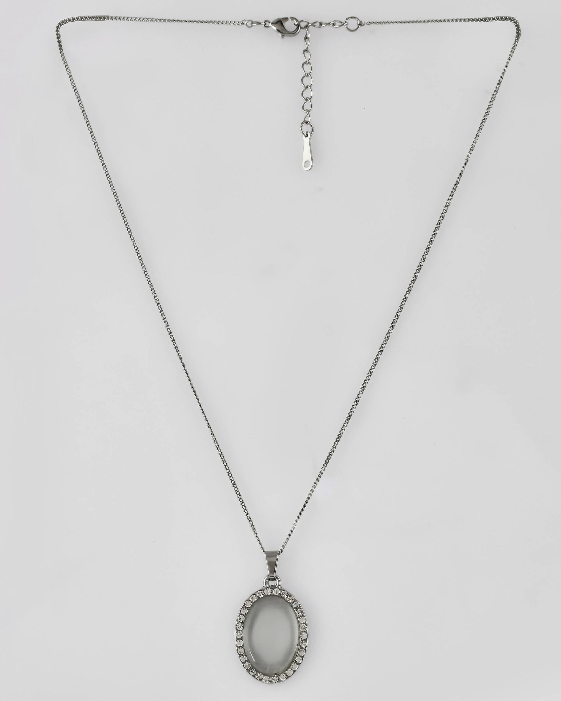 VOJ Women Beads Stainless Steel Sliver-Plated Chain with Oval-Shape Pendant - Swadesiicart