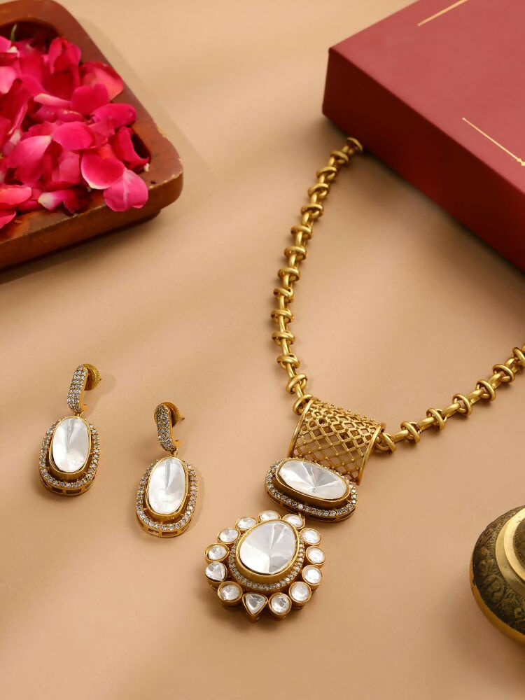Kundan Antique Finish Earrings and Necklace set - Ruby Raang | Swadesiicart