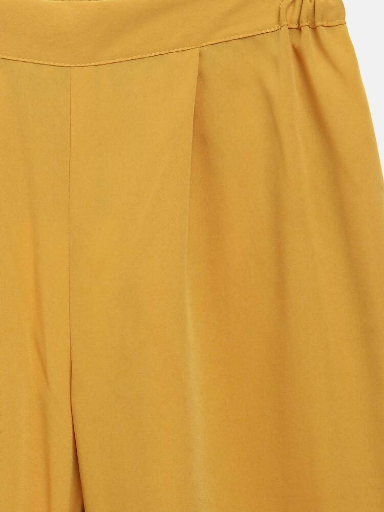 Ahalyaa Mustard Georgette Flared Kids Kurta Palazzo Set For Girls | Swadesiicart