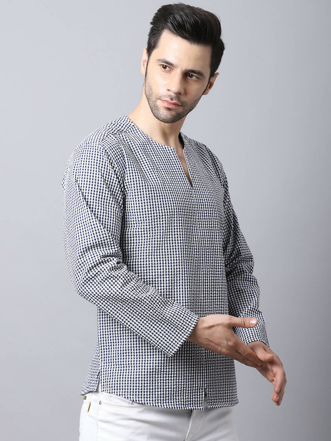 Even Apparels Multi Pure Cotton Round Neck Slit Men's Kurta | Swadesiicart