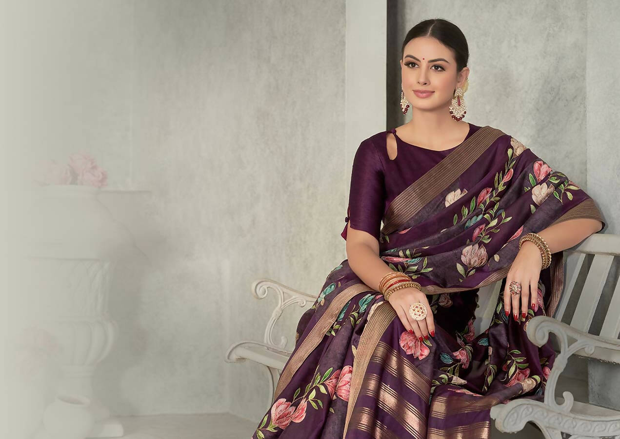 Purple Rangkat Tussar Silk Woven Design Saree with Unstitched Blouse - Mohmanthan Eshani | Swadesiicart