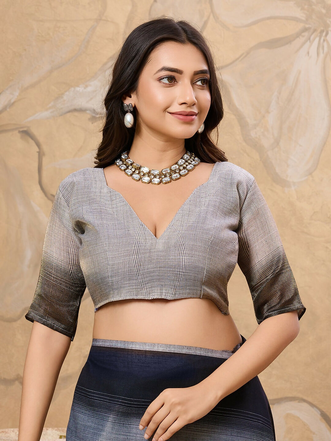 Shree Shyam Fashion Denim Grey Linen Saree