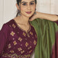 Jyoti Fashion Women's Wine Pure Viscose Weaving Stripe with Embroidery Kurta Set | Swadesiicart