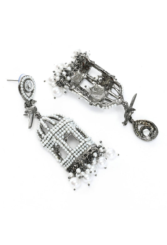 Mominos Fashion Johar Kamal Silver Color Bird Nest Earrings With Pearls - Swadesiicart