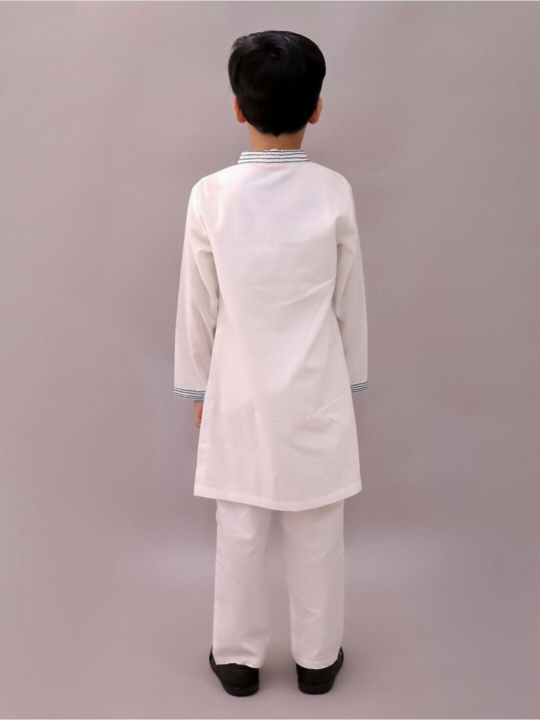Lil Drama Shor-Gul White Kurta Pyjama with Green Jacket Set For Boys | Swadesiicart