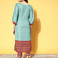 Ahalyaa Women's Teal Cotton Blend Digital Printed Kurta Pant Set | Swadesiicart