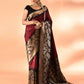 Joban Fashion Maroon & Black Plain With Weaving Border Banarasi Silk Sarees | Swadesiicart