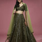 House of Panchhi Olive Georgette Sequinse Embroidered Lehenga & Blouse with Dupatta | Swadesiicart