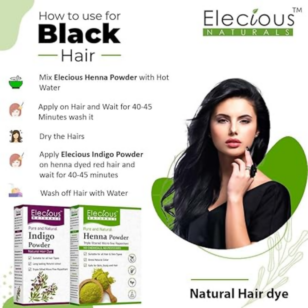 Elecious Naturals Indigo and Henna powder for Black Hair - Swadesiicart