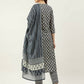 FIORRA Women's Grey Cotton Straight Kurta Pant With Dupatta - Swadesiicart