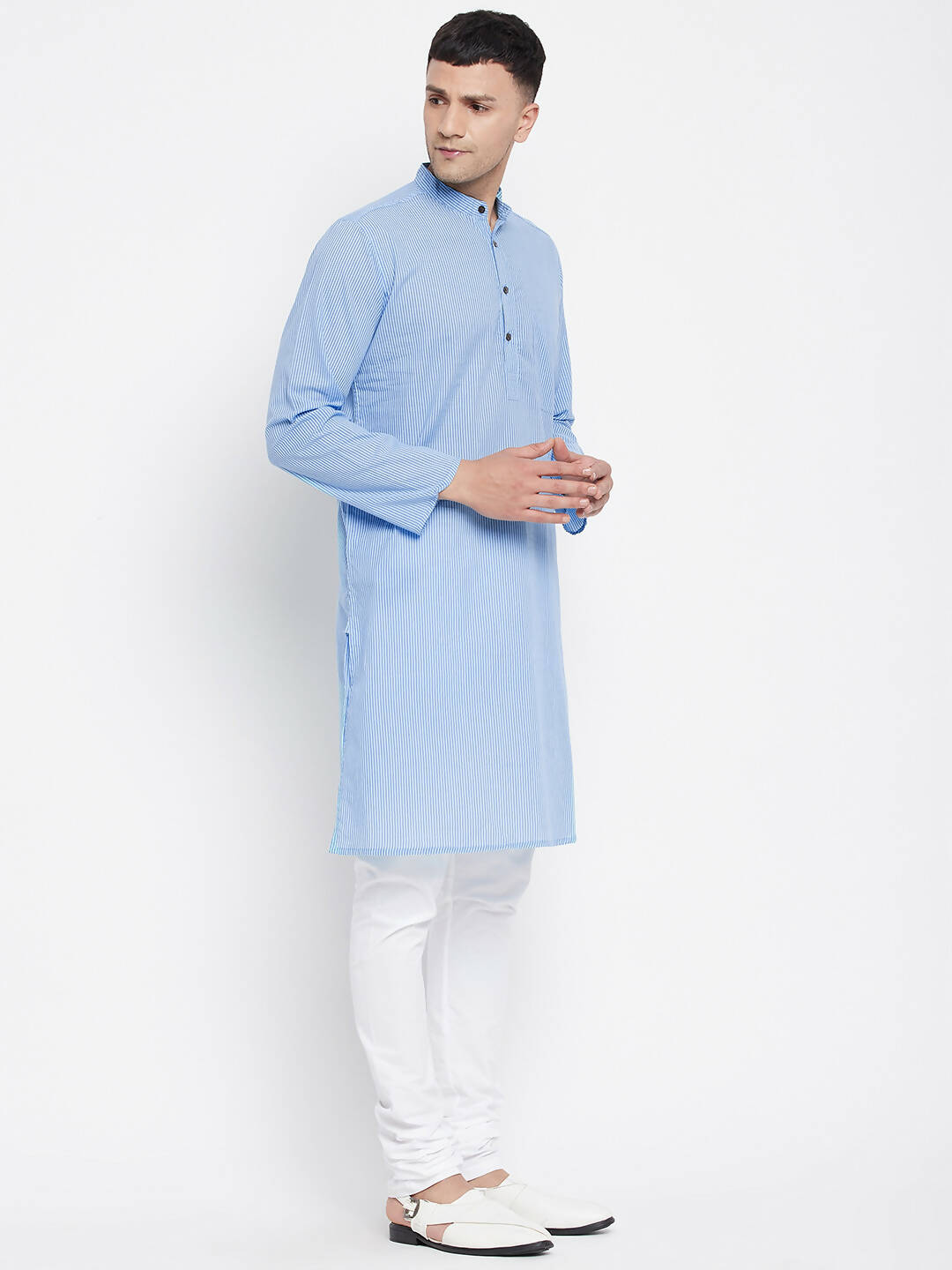 Even Apparels Blue Pure Cotton Men's Kurta With Band Collar | Swadesiicart