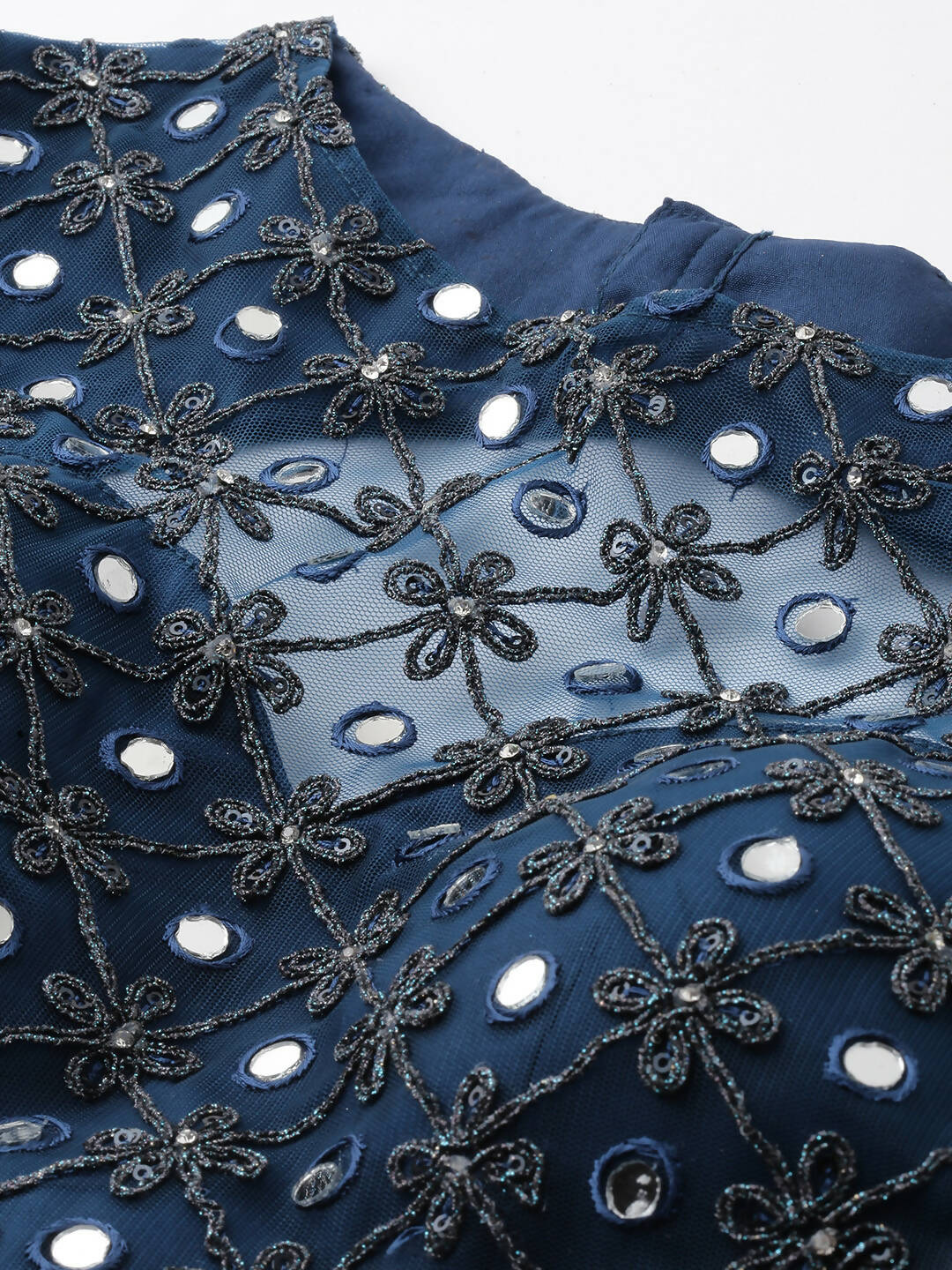 House of Panchhi Navy Blue Net Semi Stitched Coding, Sequins and Mirror work Lehenga Choli | Swadesiicart