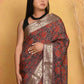 Very Much Indian Modal Silk Ajrakh Handblock Printed Natural Dyes With Designer Border Saree - Maroon | Swadesiicart