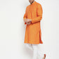 Even Apparels Orange Pure Cotton Long Men's Kurta With Band Collar | Swadesiicart
