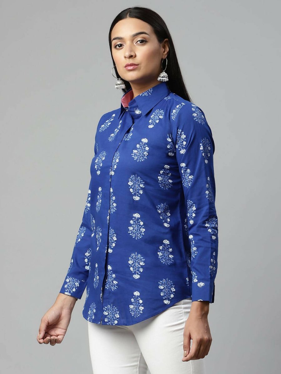 Ahalyaa Women Royal Blue Crepe Printed Tunic | Swadesiicart