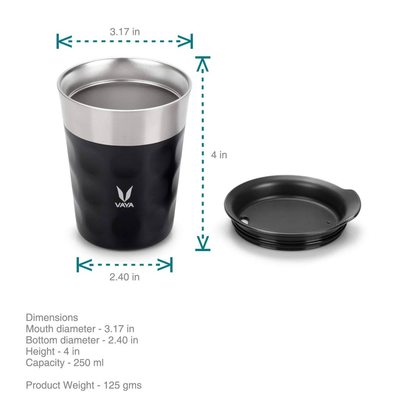 Vaya Popcup Insulated Coffee Mug Tumbler With Lid - 250 ml (Black) | Swadesiicart