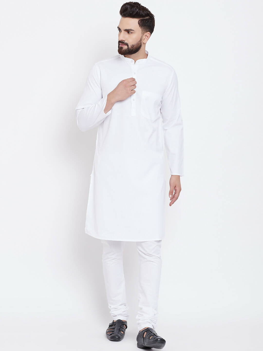 Even Apparels White Pure Cotton Men's Kurta With Band Collar | Swadesiicart