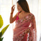 Vamsee Damini Peach Gold Tebi Silk Saree - Swadesiicart