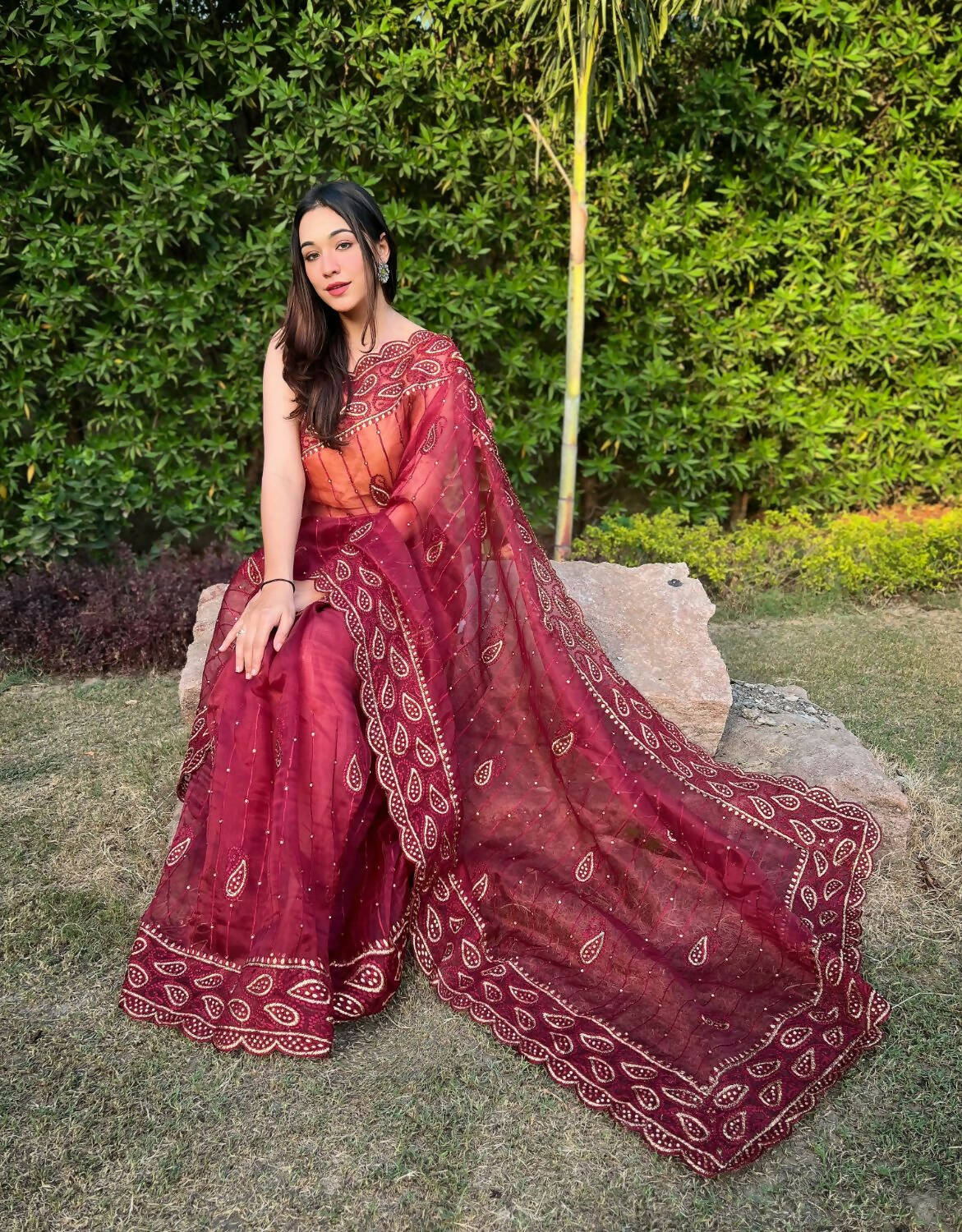 Vamsee Pink Organza Saree - Swadesiicart