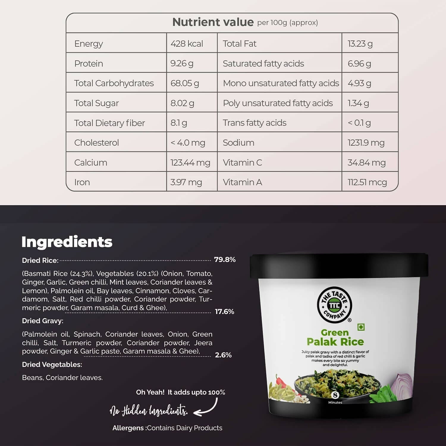 The Taste Company Green Palak Rice - Swadesiicart