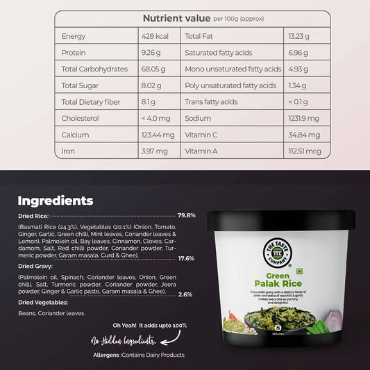 The Taste Company Green Palak Rice - Swadesiicart