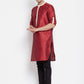 Even Apparels Red Art Silk Men's Kurta With Contrast Collar And Placket | Swadesiicart