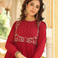 Janasya Maroon Georgette Embroidered Kurta,Bottom & Dupatta | Swadesiicart
