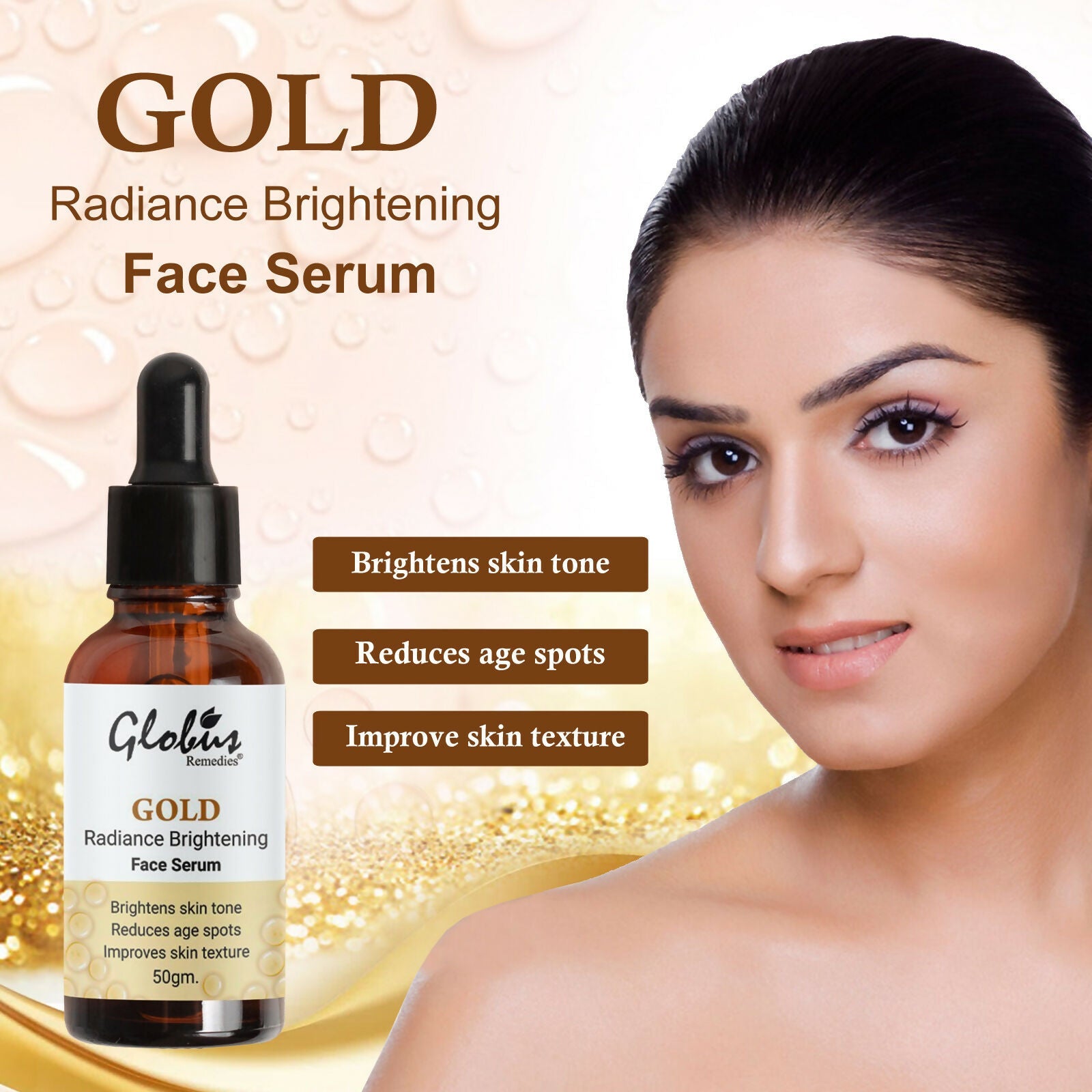 Globus Remedies Gold Radiance Anti Aging Face Serum, For Skin Lightening & Dark Spots Removal | Swadesiicart