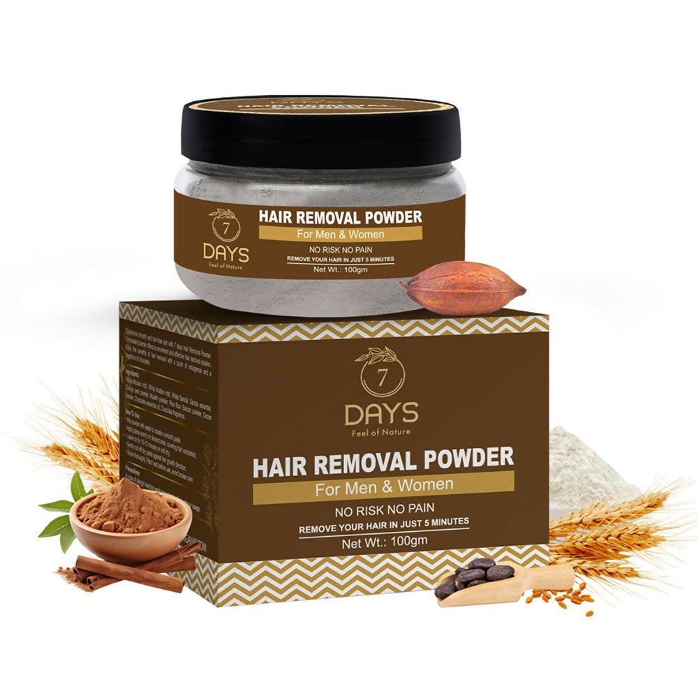 7 Days Pure Hair Removal Powder Three in one Use For Powder D-Tan Skin, Removing Hair Cream - Swadesiicart
