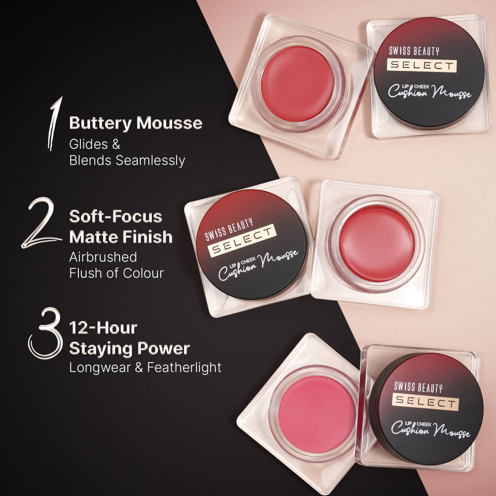 Swiss Beauty Select Lip And Cheek Cushion Mousse With Vitamin E - 4 Velvet Red | Swadesiicart