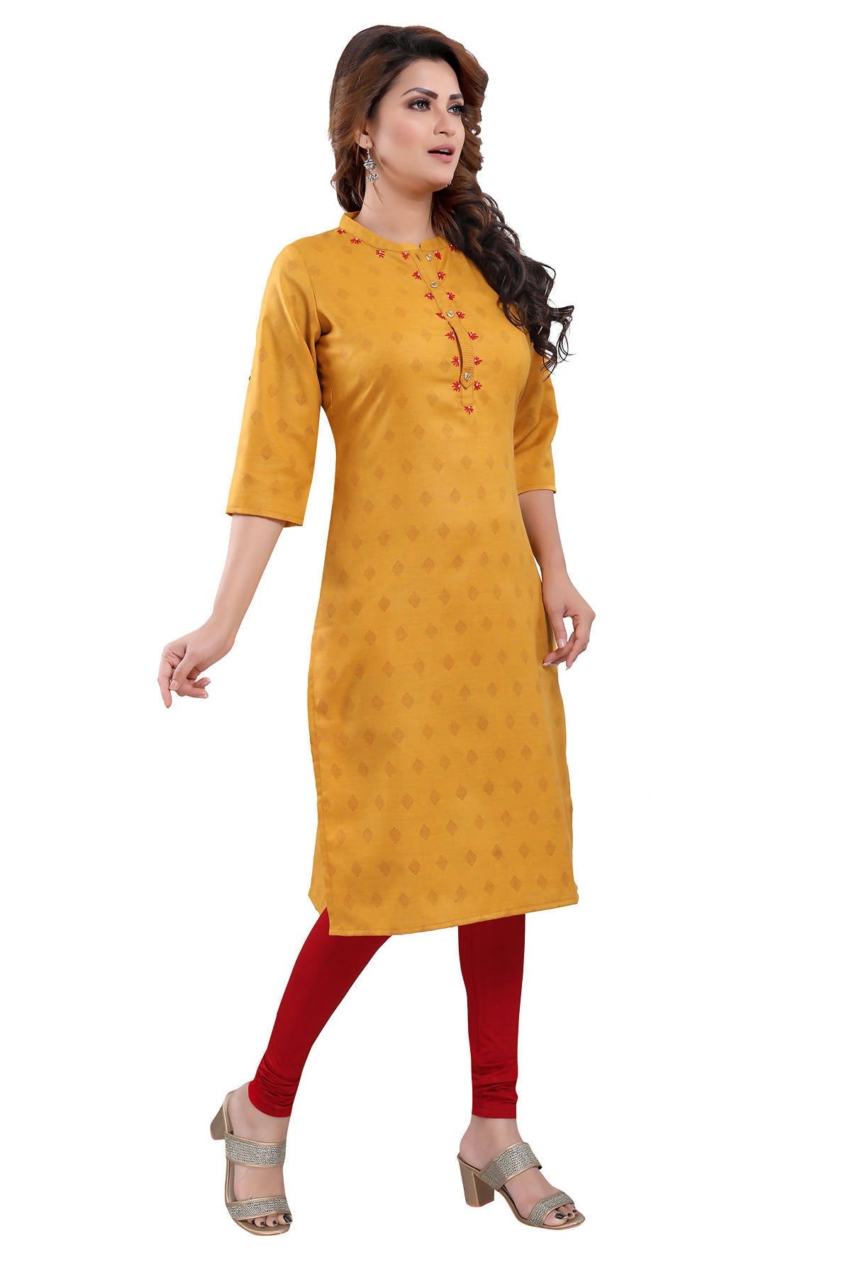 Snehal Creations Mustard Casual Cotton Printed Ladies Kurti - Swadesiicart