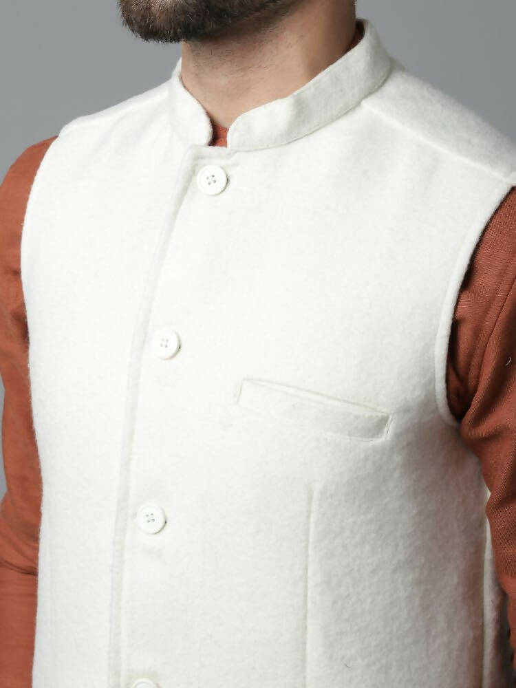 Even Apparels Pure Wool Nehru Jacket - White | Swadesiicart