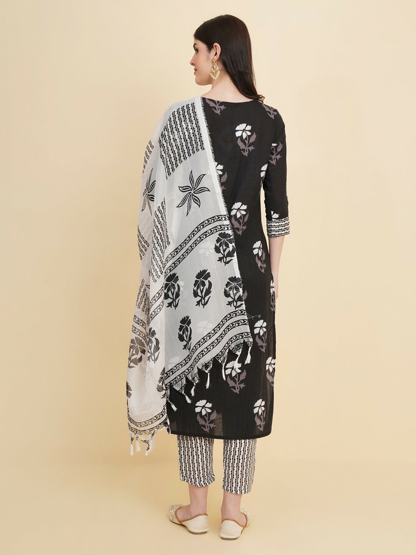 Designer Stylish black Cotton Stitched Suit With Dupatta - Tanisha | Swadesiicart