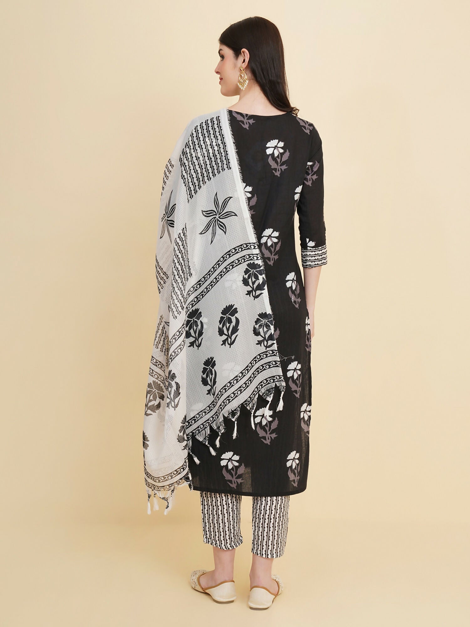Designer Stylish black Cotton Stitched Suit With Dupatta - Tanisha | Swadesiicart