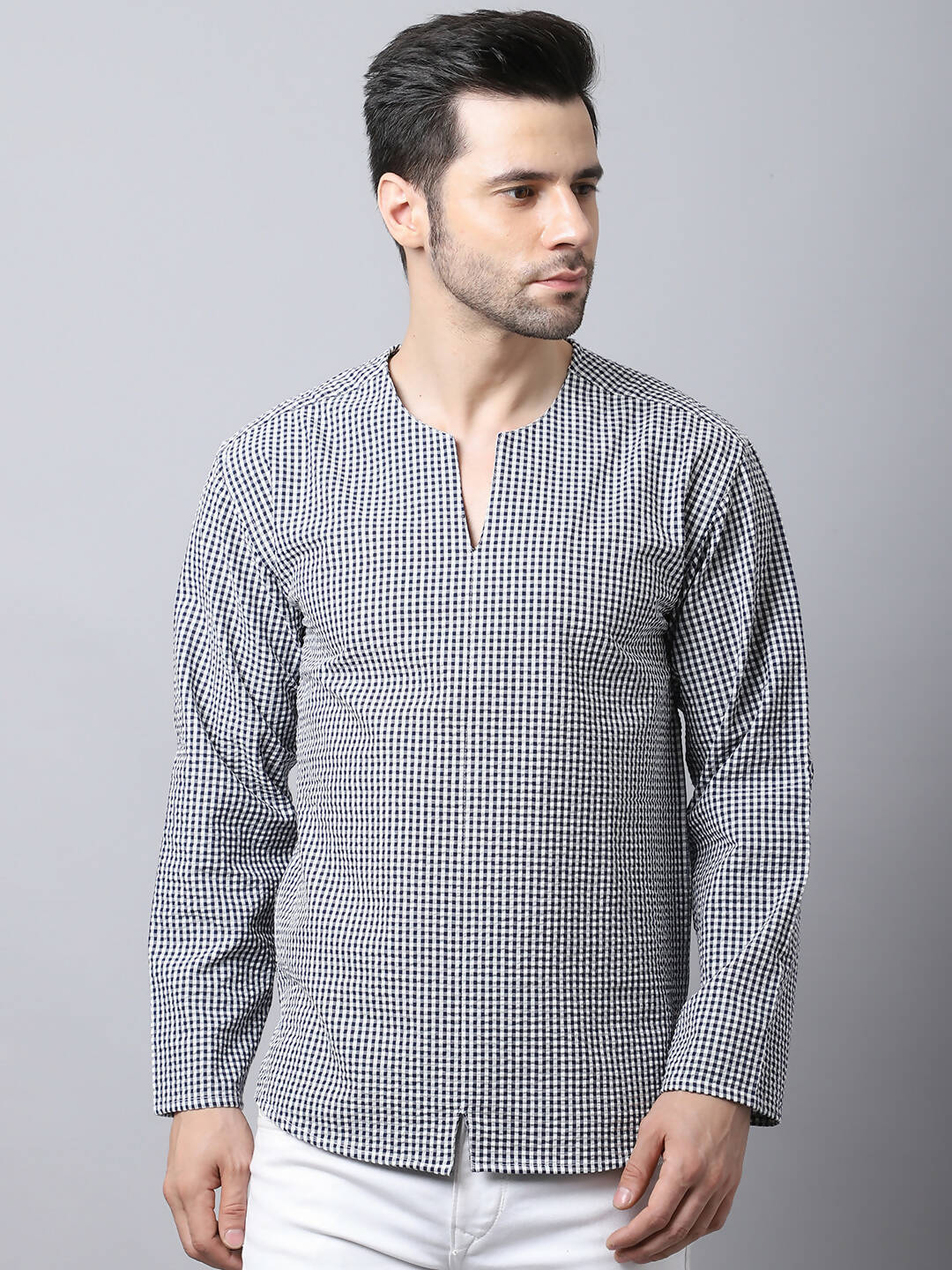 Even Apparels Multi Pure Cotton Round Neck Slit Men's Kurta | Swadesiicart