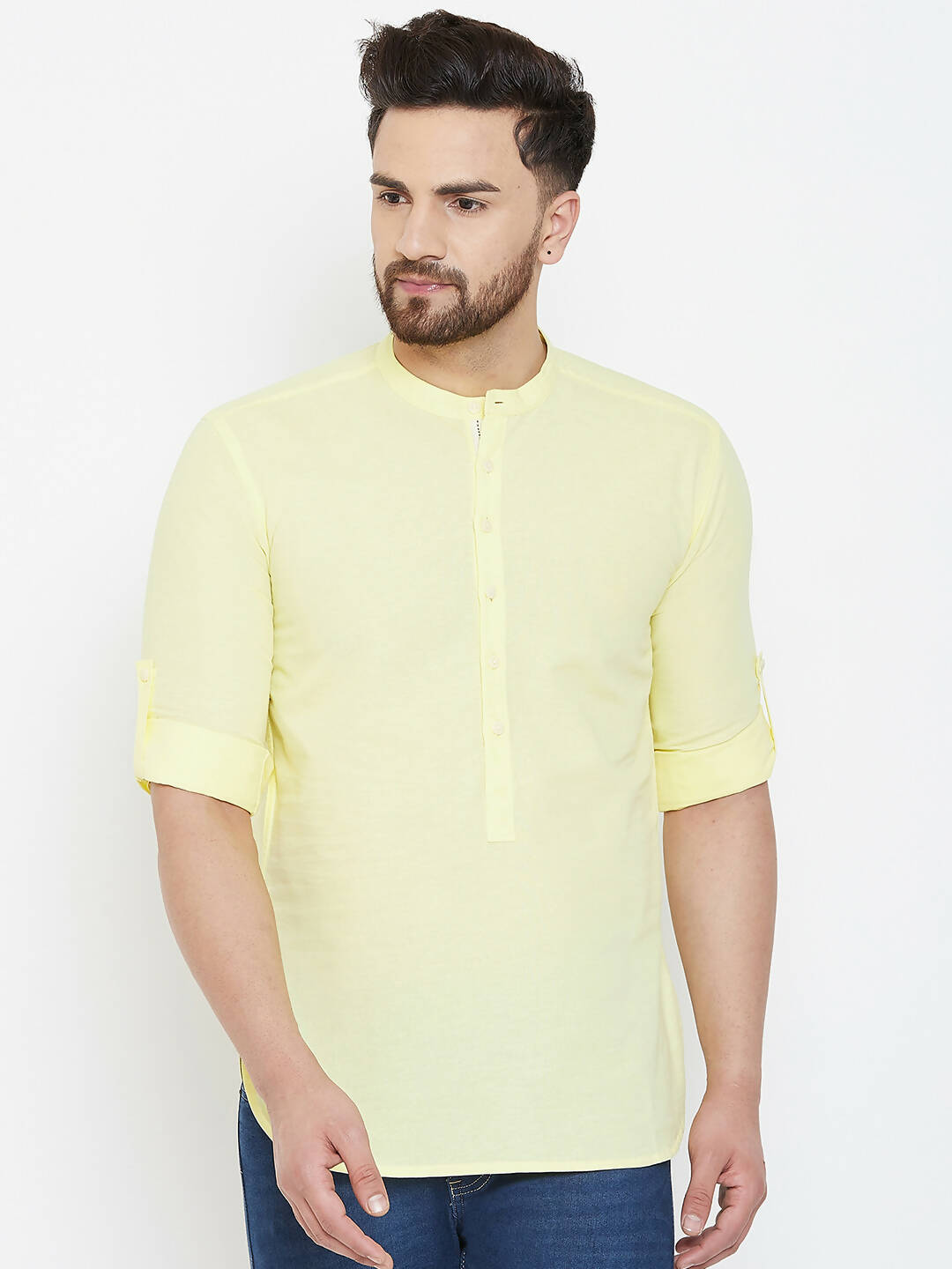 Even Apparels Yellow Color Band Collar Pure Cotton Men's Kurta | Swadesiicart