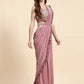 Pink Lycra Solid Ready to wear Saree with stitched Blouse - Vanita | Swadesiicart