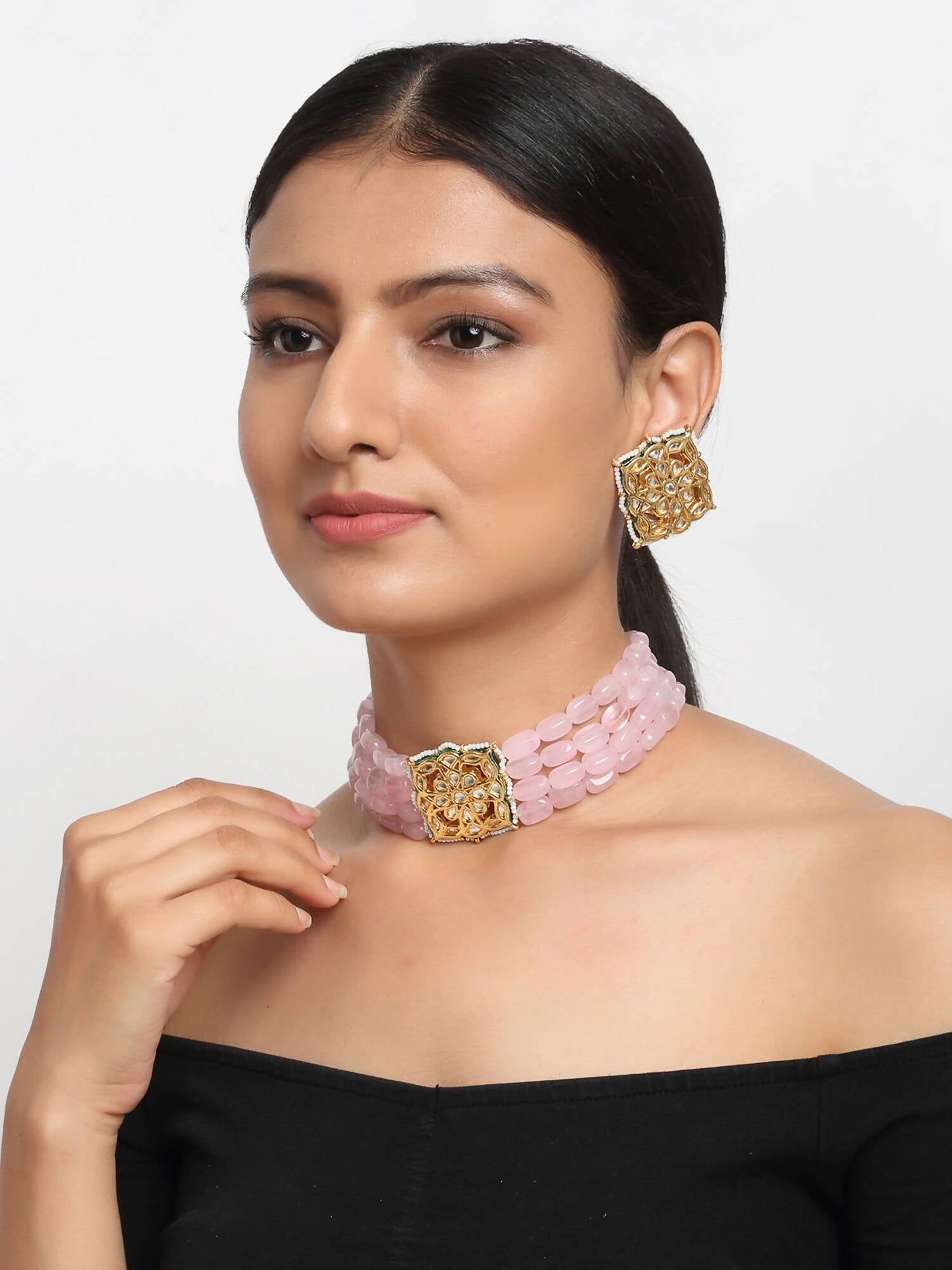Kundan Choker With Studs - Ruby Raang | Swadesiicart