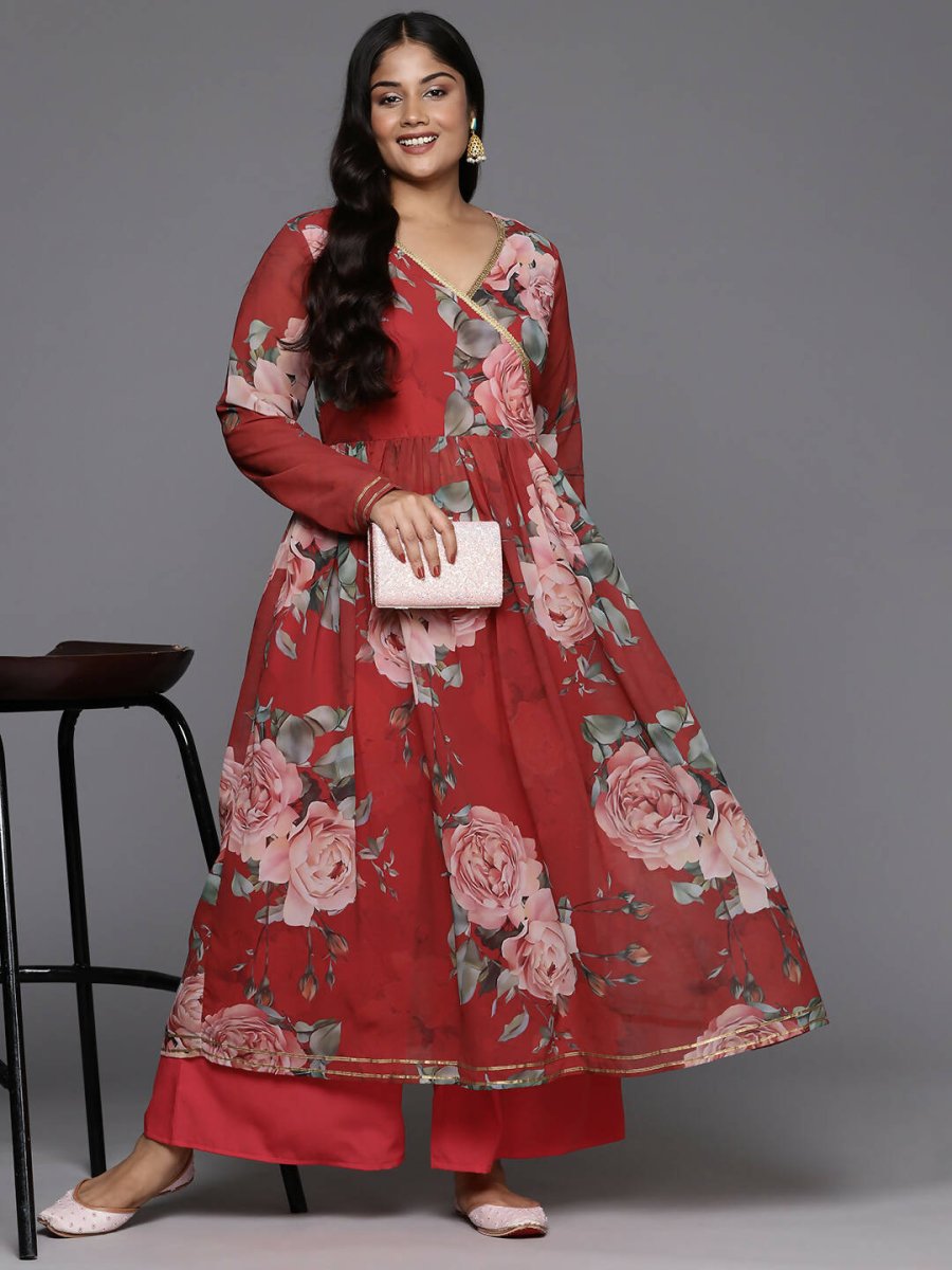 Ahalyaa Women's Traditional wear Kurta Set - Red | Swadesiicart