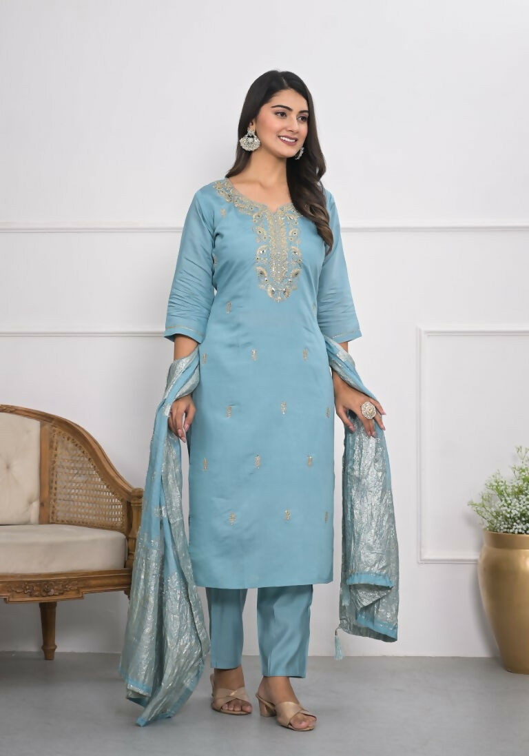Lavender Viscose Silk Embroidery with Thread and sequence Stitched Suit With Dupatta - Tanisha | Swadesiicart