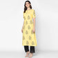 Cheera Hand Block Print Pale Yellow Straight Kurta (MAAI-056K) | Swadesiicart