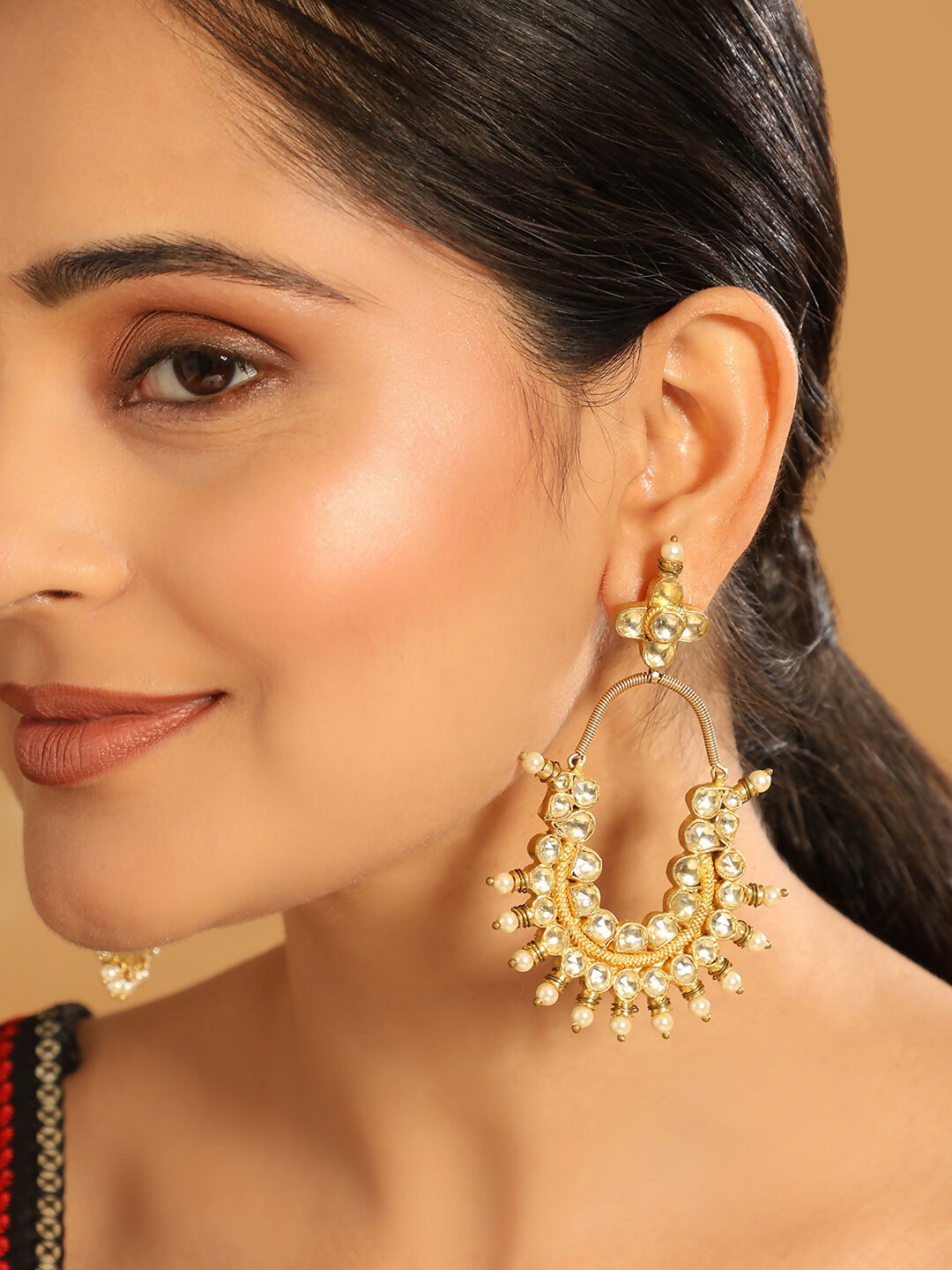 Nuyug 22k Gold Plated Royal Pearl Accent Kundan Earrings | Swadesiicart
