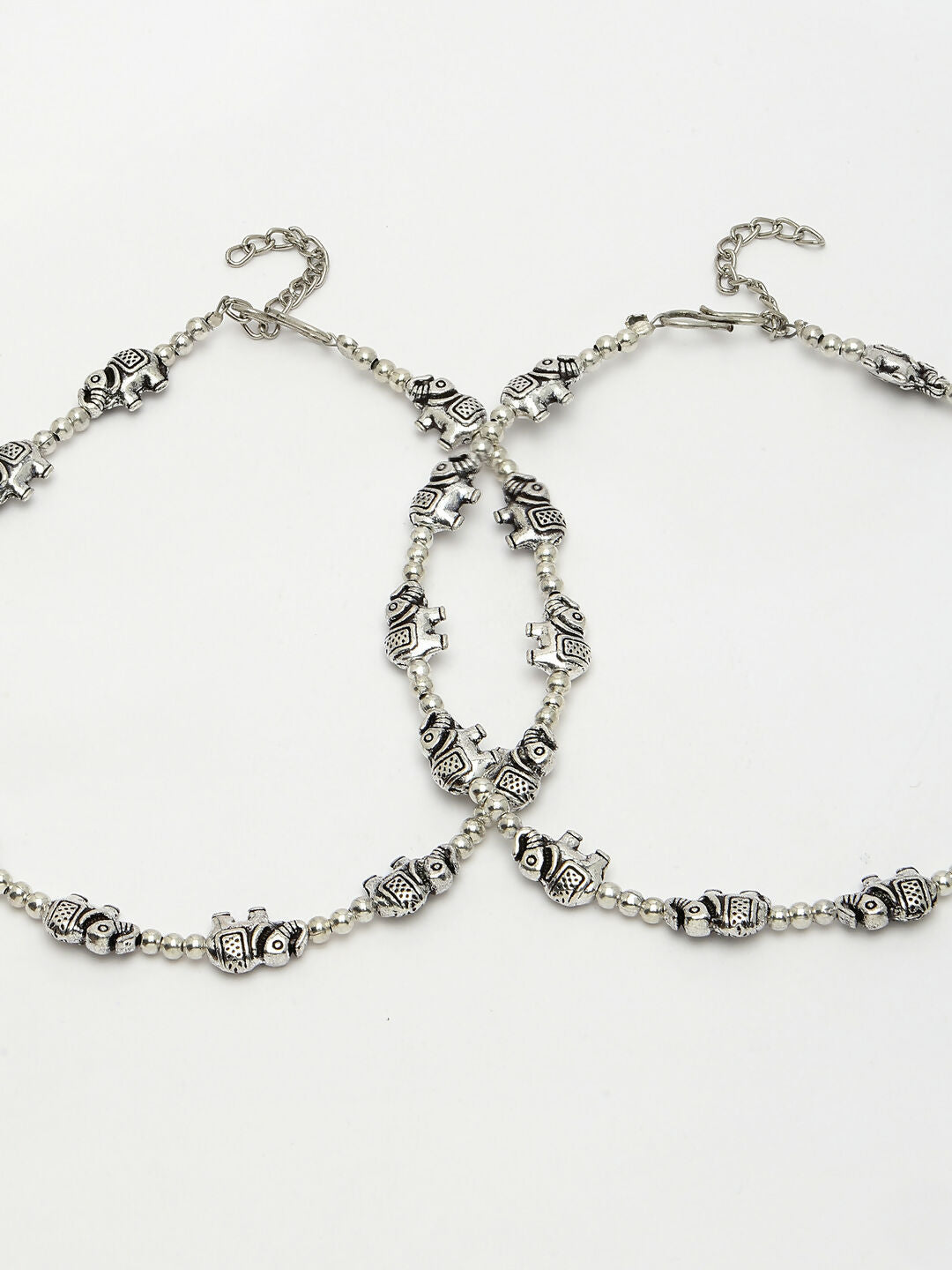 NVR Women's Set of 2 Silver-Plated Elephant Design Anklets | Swadesiicart