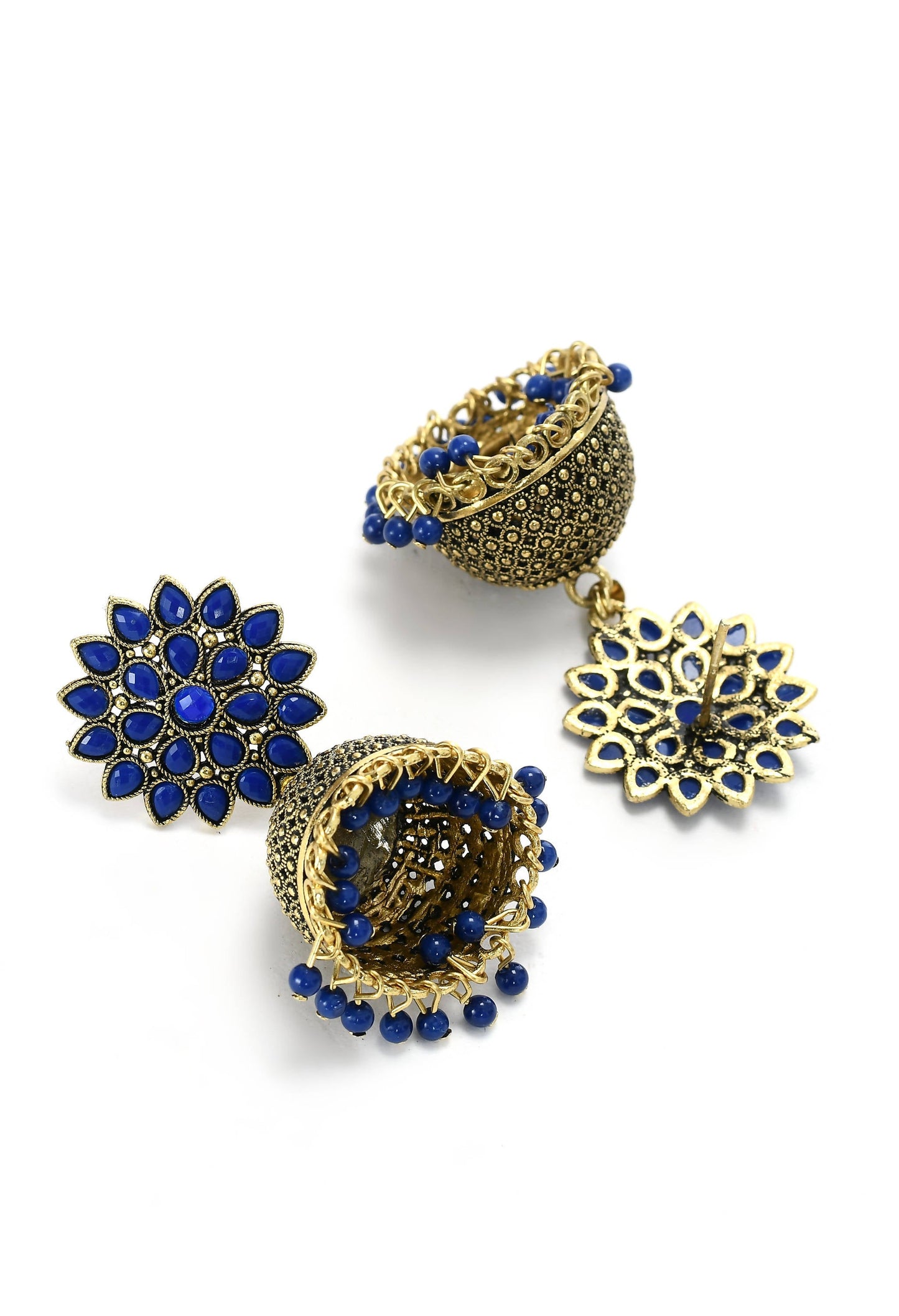 Mominos Fashion Johar Kamal Kundan Work Jhumka With Blue Beads For Women - Swadesiicart